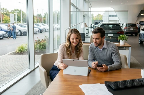 Happy customer receiving car keys